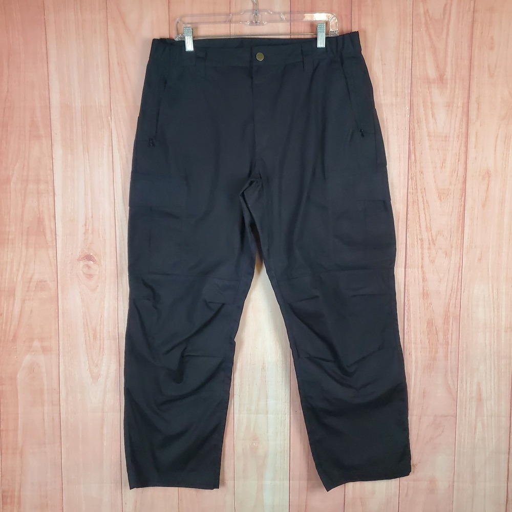 Vertex Mens Tactical Cargo Pants Sz 36 X 30 Black Polyester Zip Pockets Outdoor